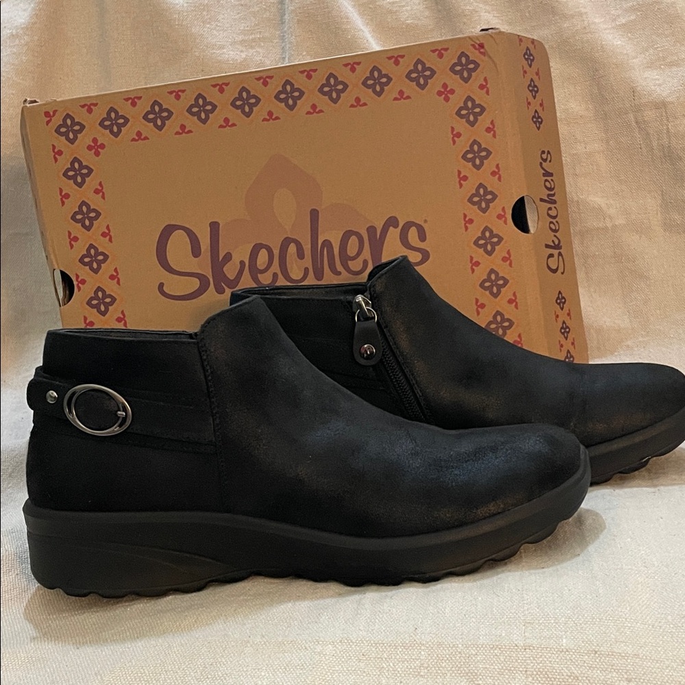 Skechers Women's Black Ankle Booties with Buckle